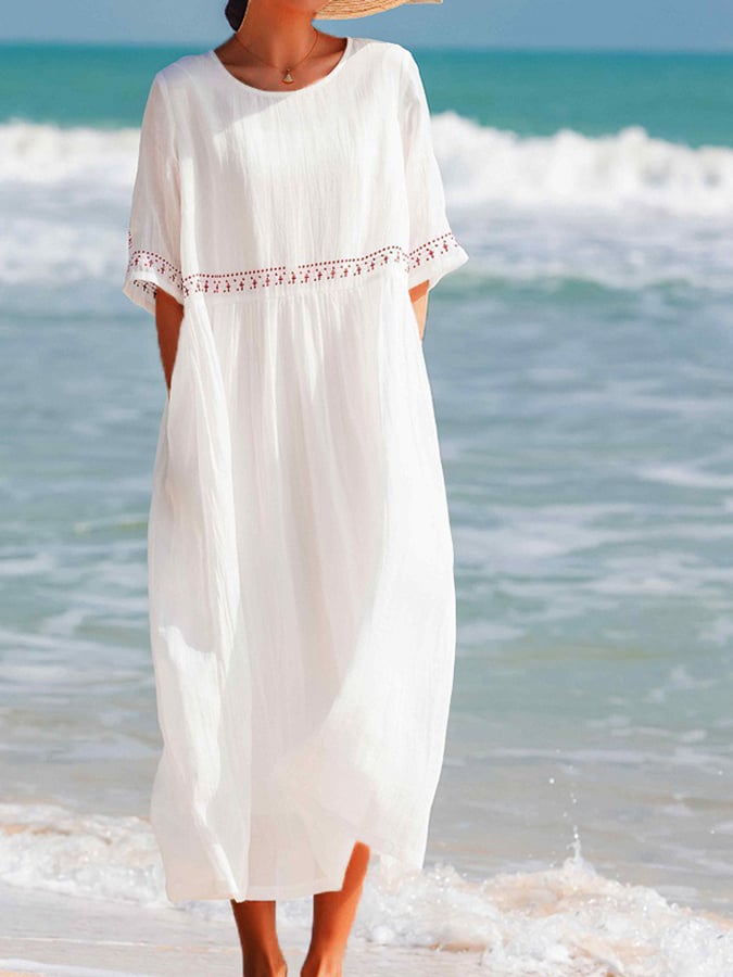 WW | Women's Embroidered Cotton Linen Dress