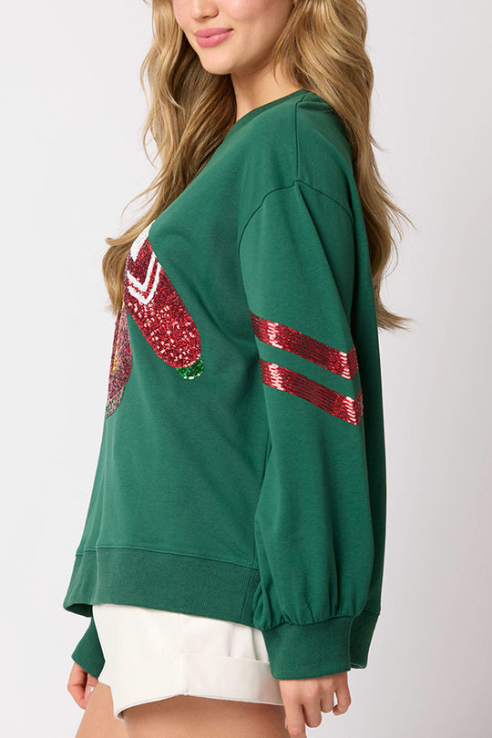 WW | Christmas Sequin Round Neck Casual Sweatshirt