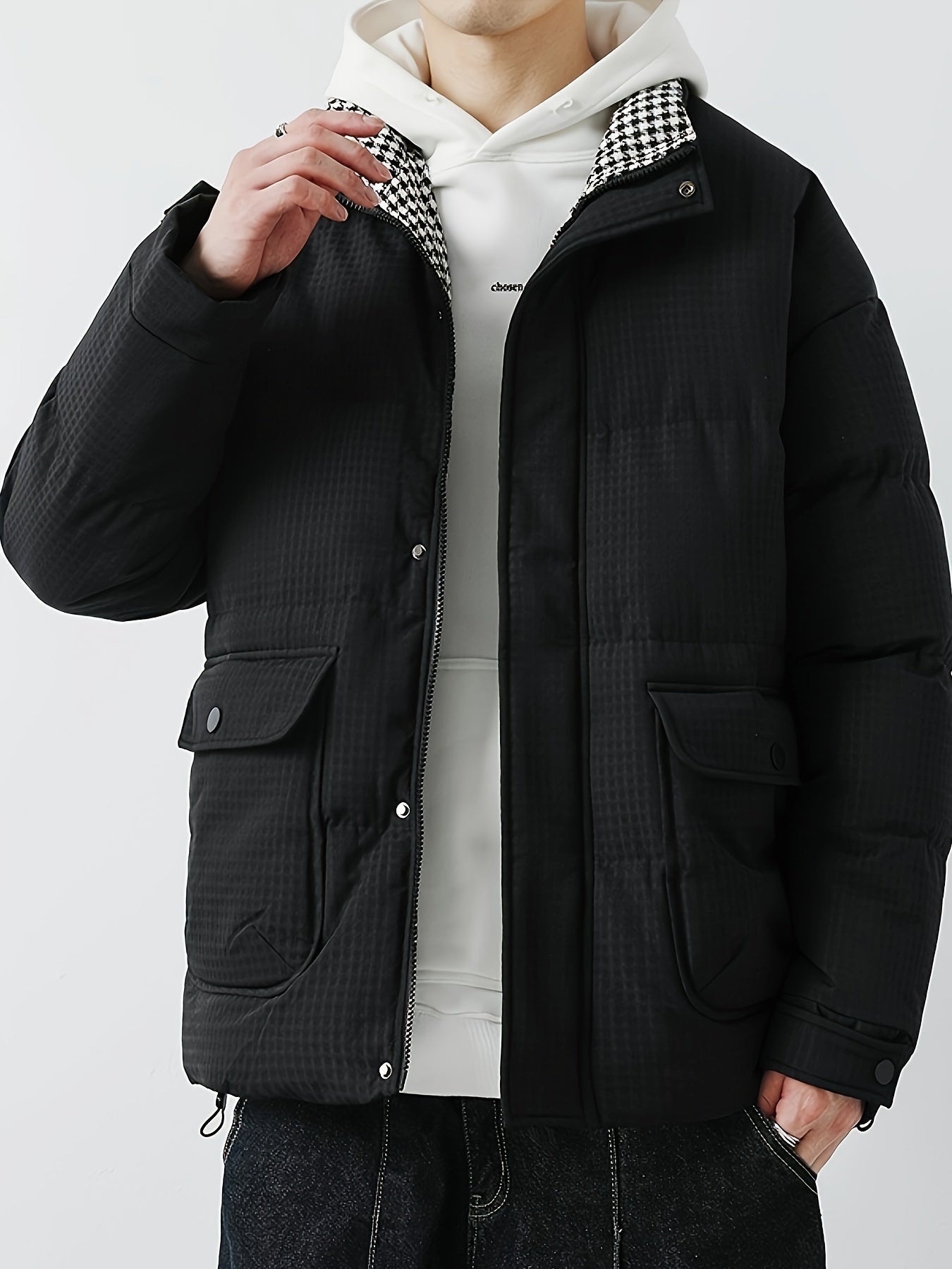 WW | Men's Winter Jacket with Stand-Up Collar - Warm Transitional Jacket with Large Pockets & Snap Fasteners
