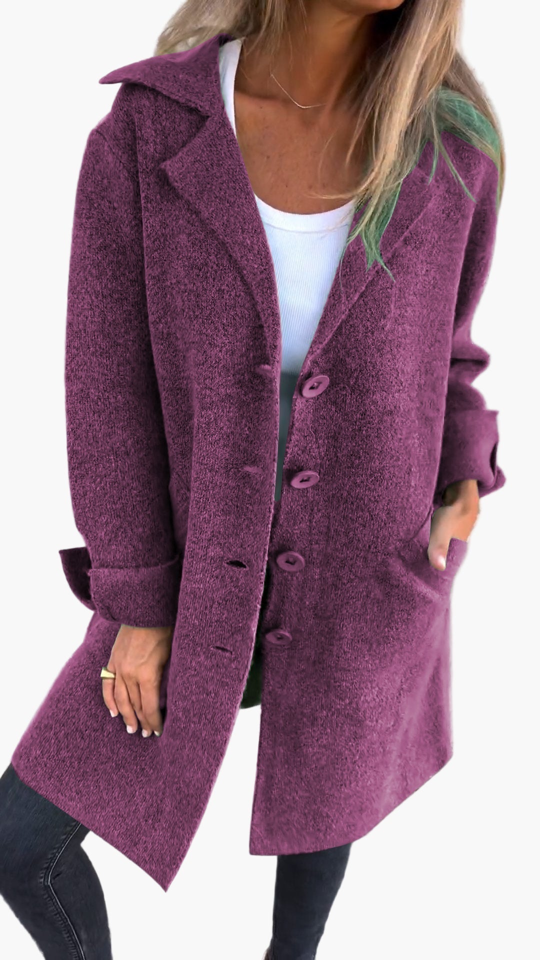 WW | Coat with elegant lapels - Long transitional jacket for everyday wear and the office