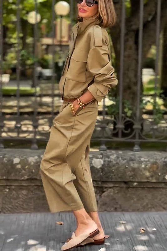 WW | Charm Strap Details Pocketed Cargo Stil Reißverschluss Lockere Jacke