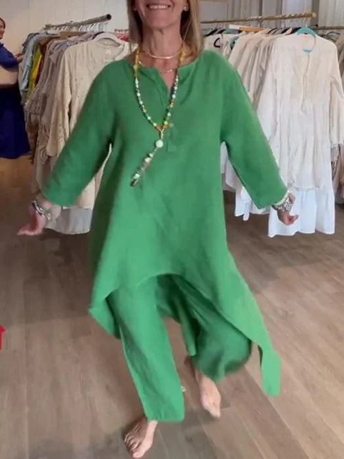 WW | Unifarbener Freizeitanzug Aus Leinen Für Damen