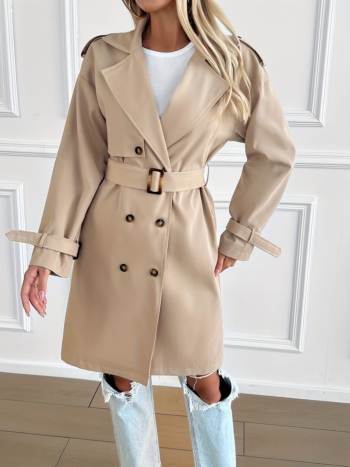 WW | Trenchcoat in Beige - Klassischer Mantel mit Gürtel & Knopfleiste für Herbst & Frühling