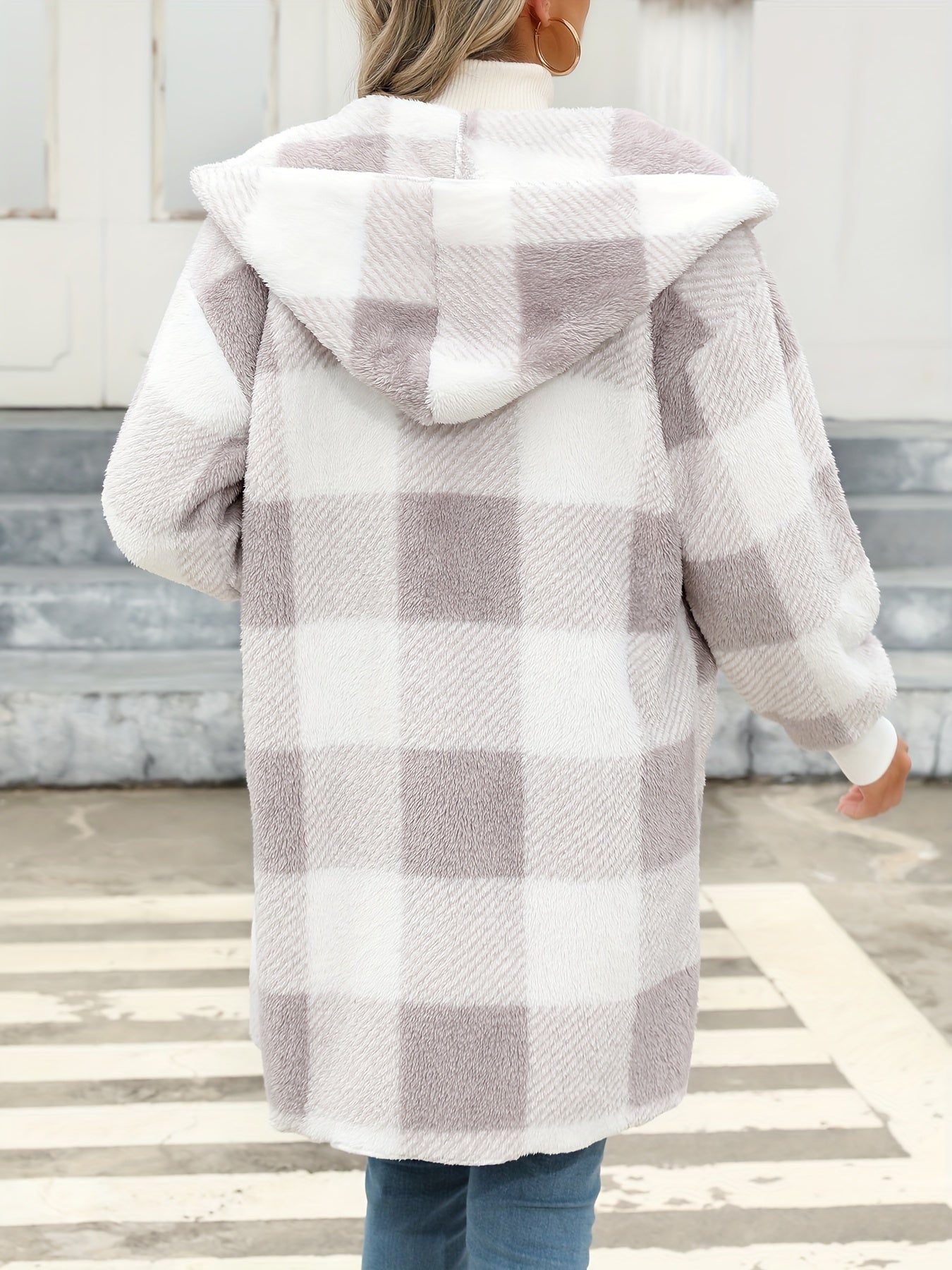 WW | Women's Hooded Plaid Fleece Knit Cardigan - Perfect for Everyday Wear