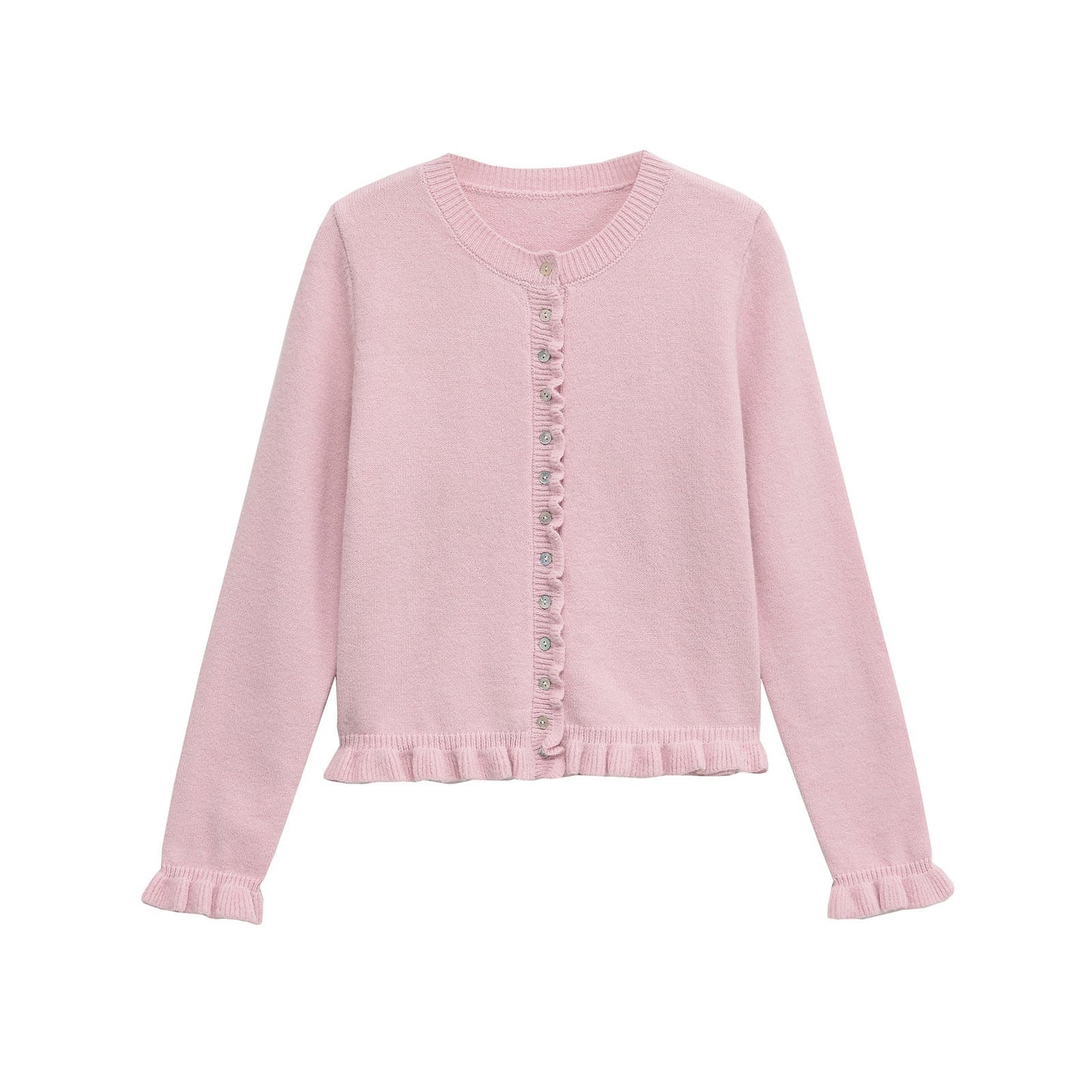 WW | Ruffled women's cardigan with buttons, chic layered top