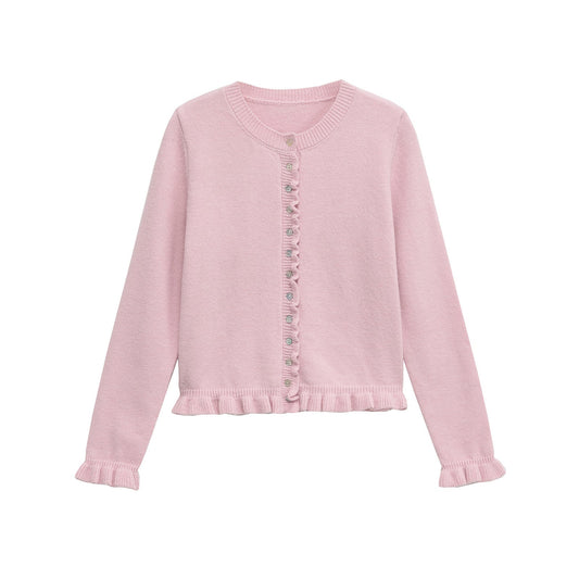 WW | Ruffled women's cardigan with buttons, chic layered top