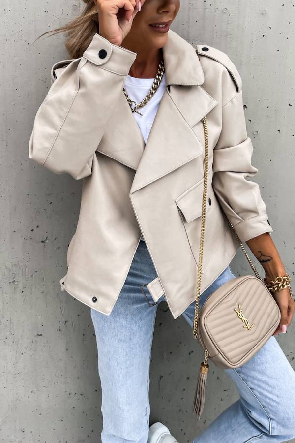 WW | Leder Revers Taschen Britischer Stil Kurzjacke