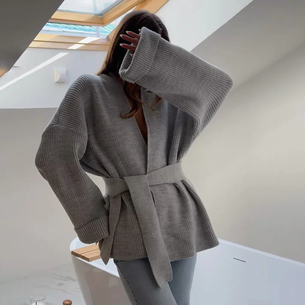 WW | Cozy ribbed knit wrap cardigan with tie belt