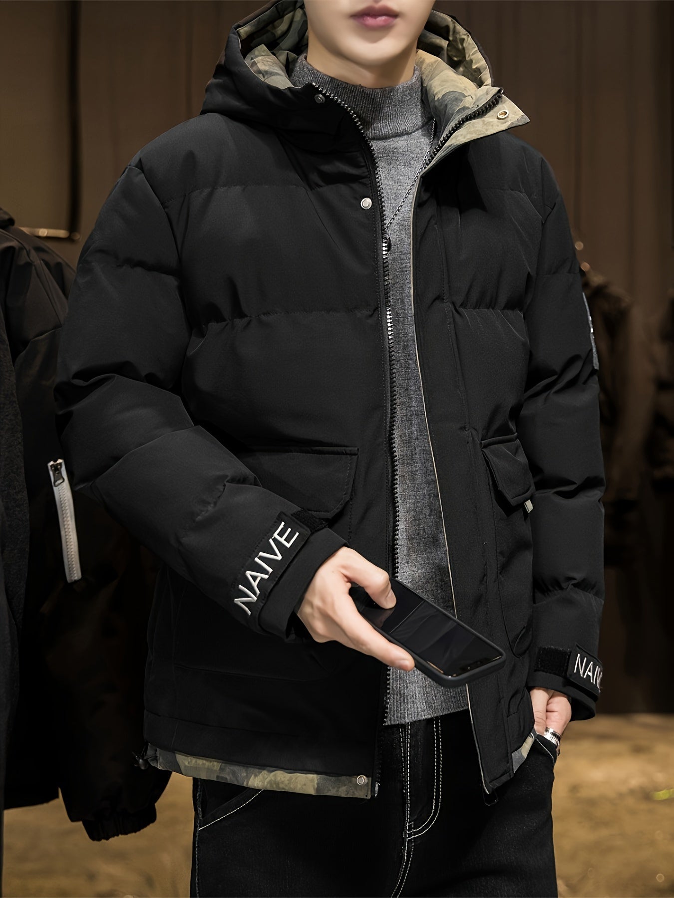 WW | Camouflage Hooded Winter Jacket for Men - Perfect for Outdoor Activities