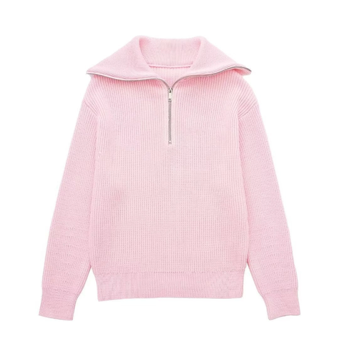 WW | All-Match Open Collar Wool Sweater