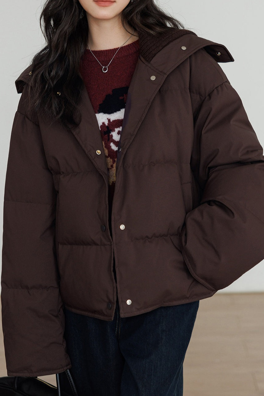 WW | Kragen Weißer Entendaunen-Pufferjacke