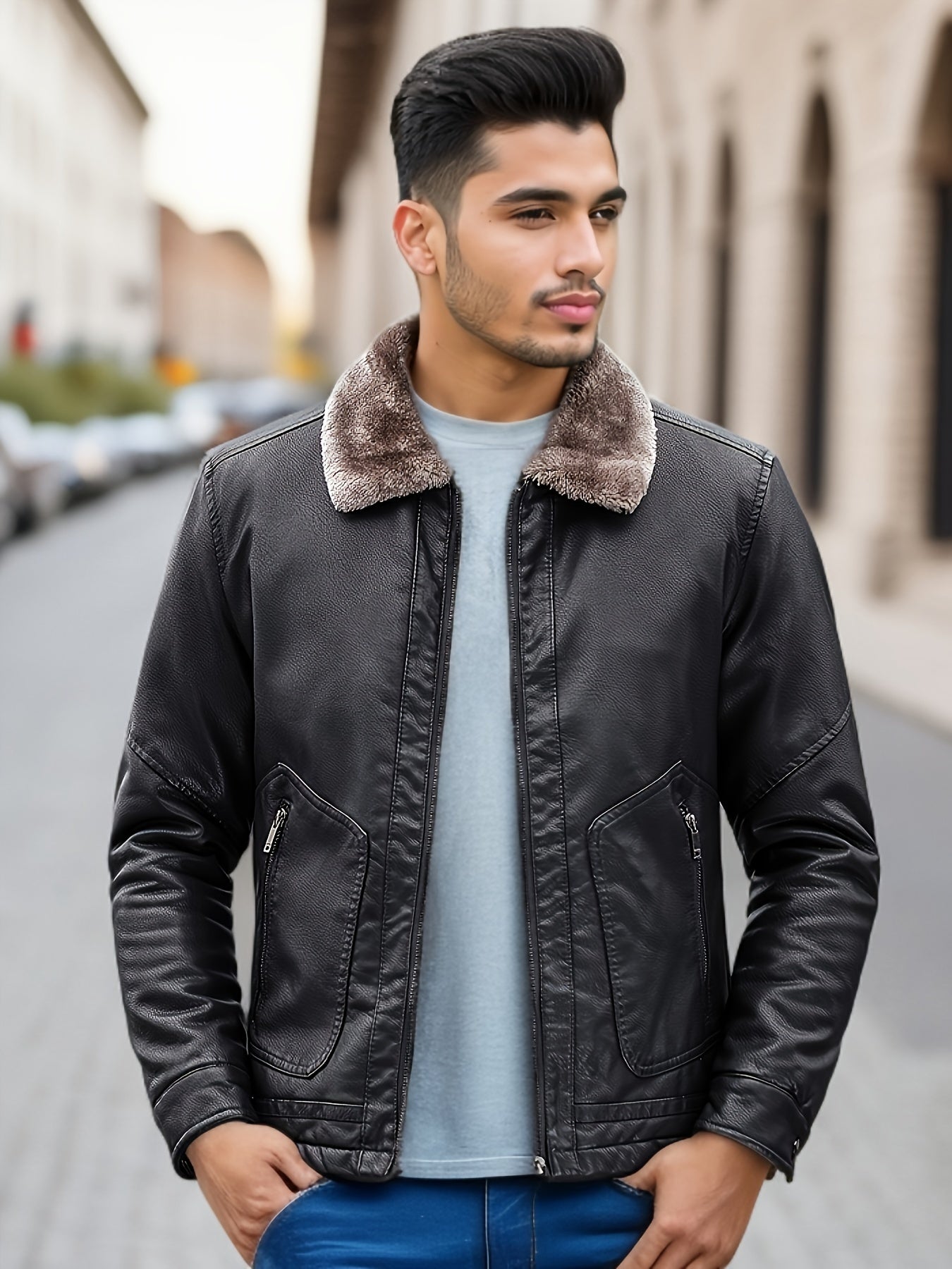 WW | Fleece Lined PU Leather Winter Jacket for Men - Perfect for Outdoor Activities