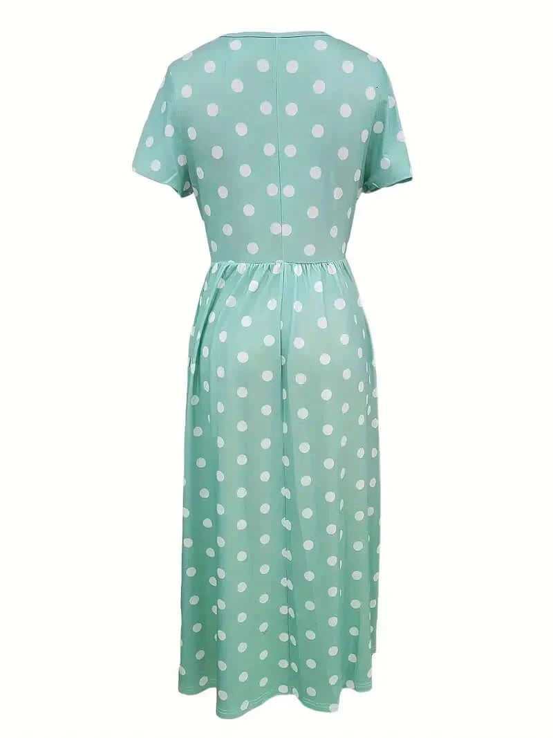 WW | Luftig, Kurzärmliges, Gepunktetes Kleid mit Rundhalsausschnitt