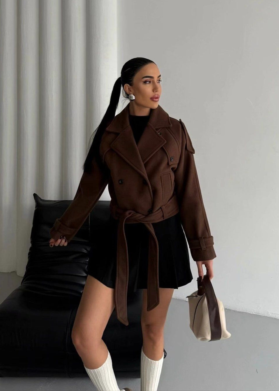 WW | Cropped Wool Blend Belted Trench Coat