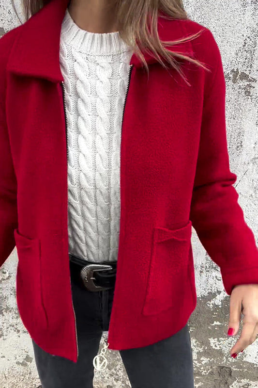 WW | Farbe Revers Reißverschluss Tasche Freizeitjacke