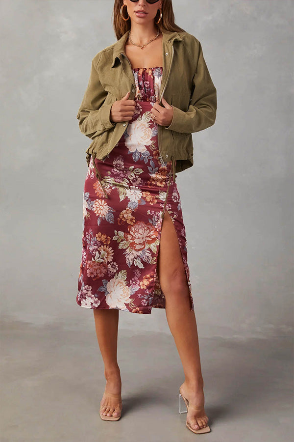 WW | kariert Revers Mehrknopf-Zwei-Taschen-Midi-Jacke