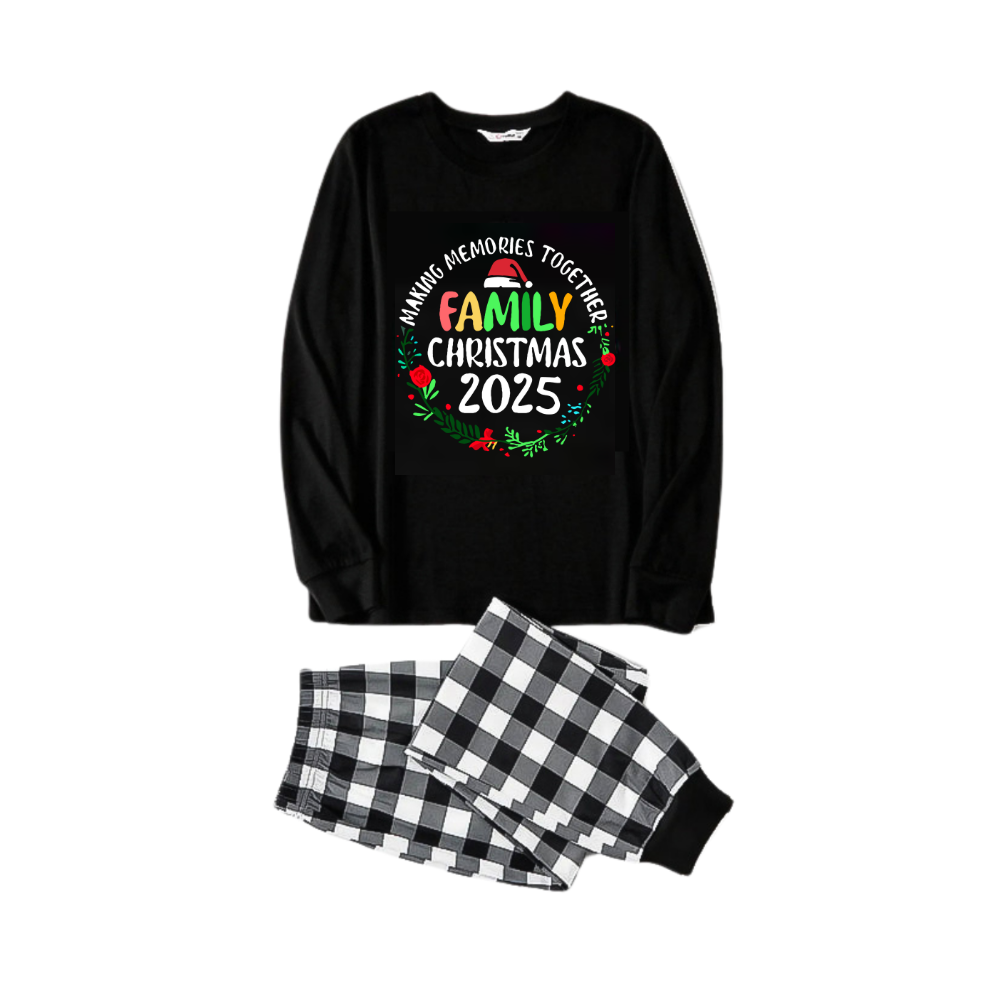 WW | "Family Christmas 2025 Making Memories Together" Text Print Black and White Plaid Family Pajamas