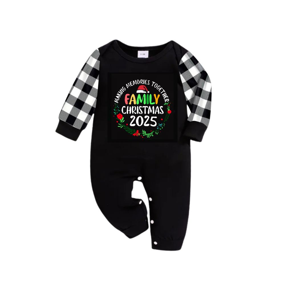 WW | "Family Christmas 2025 Making Memories Together" Text Print Black and White Plaid Family Pajamas