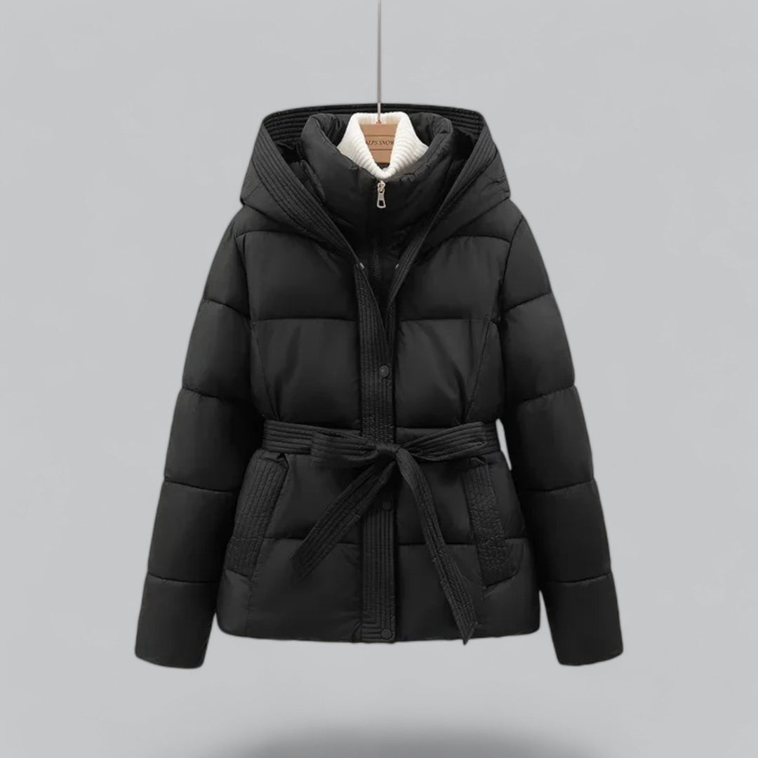 WW | Hooded Belted Puffer Jacket with Quilted Warm Padding