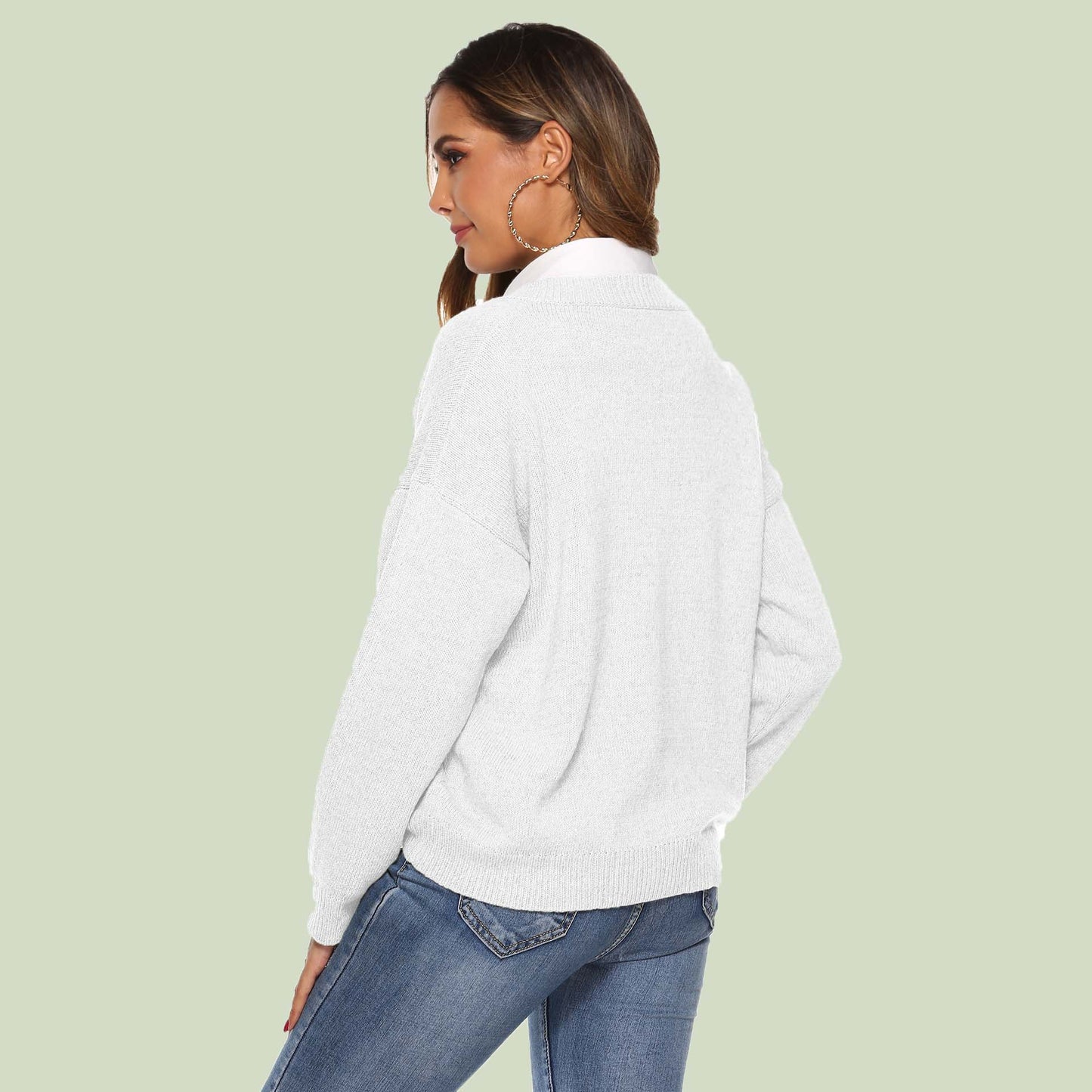 WW | Strickpullover V-Ausschnitt Relaxed Fit Lange Ärmel Weich Und Bequem