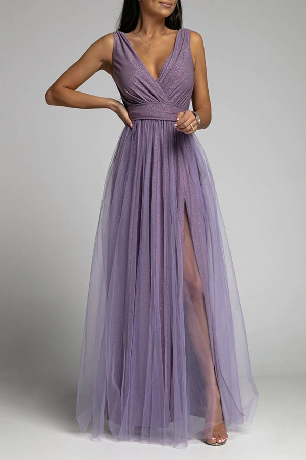 WW | It's My Day Light Tulle Slit Maxi Dress