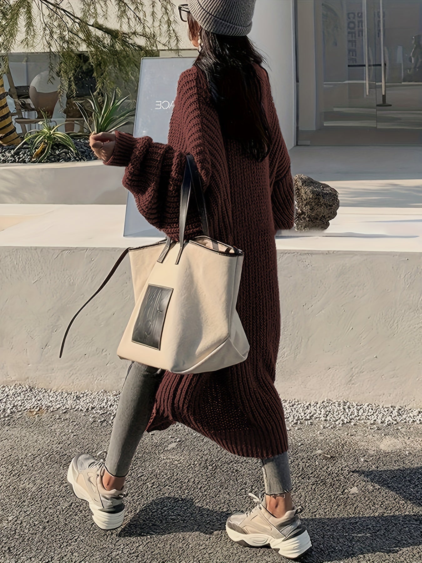 WW | Lange Aufgenähte Taschen Wolle Strickjacke Für Damen - Perfekt für Alltag