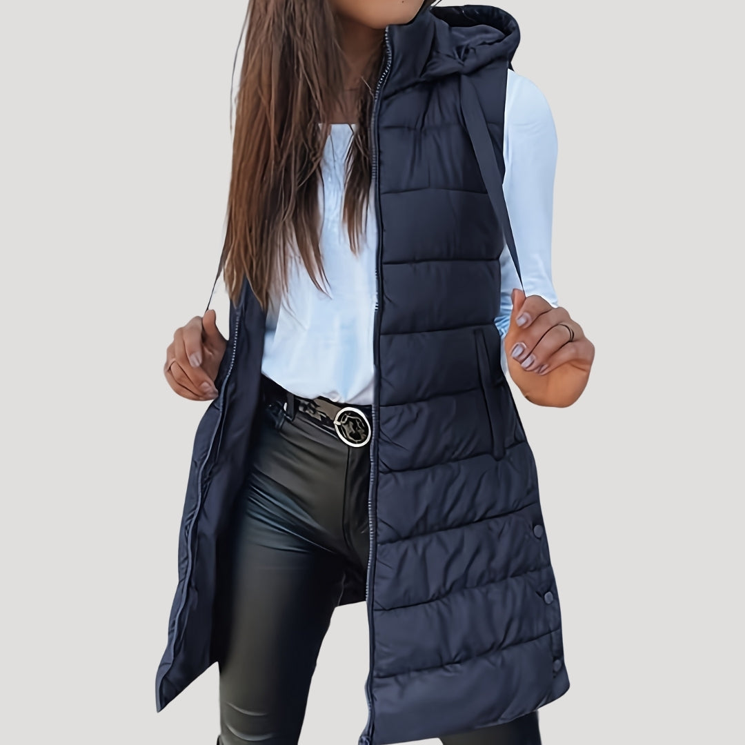 WW | Frauen langes Gilet mit Kapuze gepolsterter Winter-Puffer