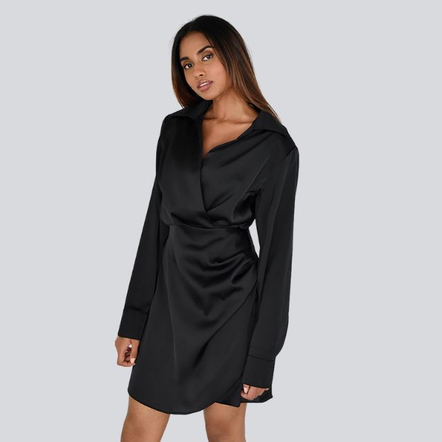 WW | Satin-Minikleid mit V-Ausschnitt und Raffung