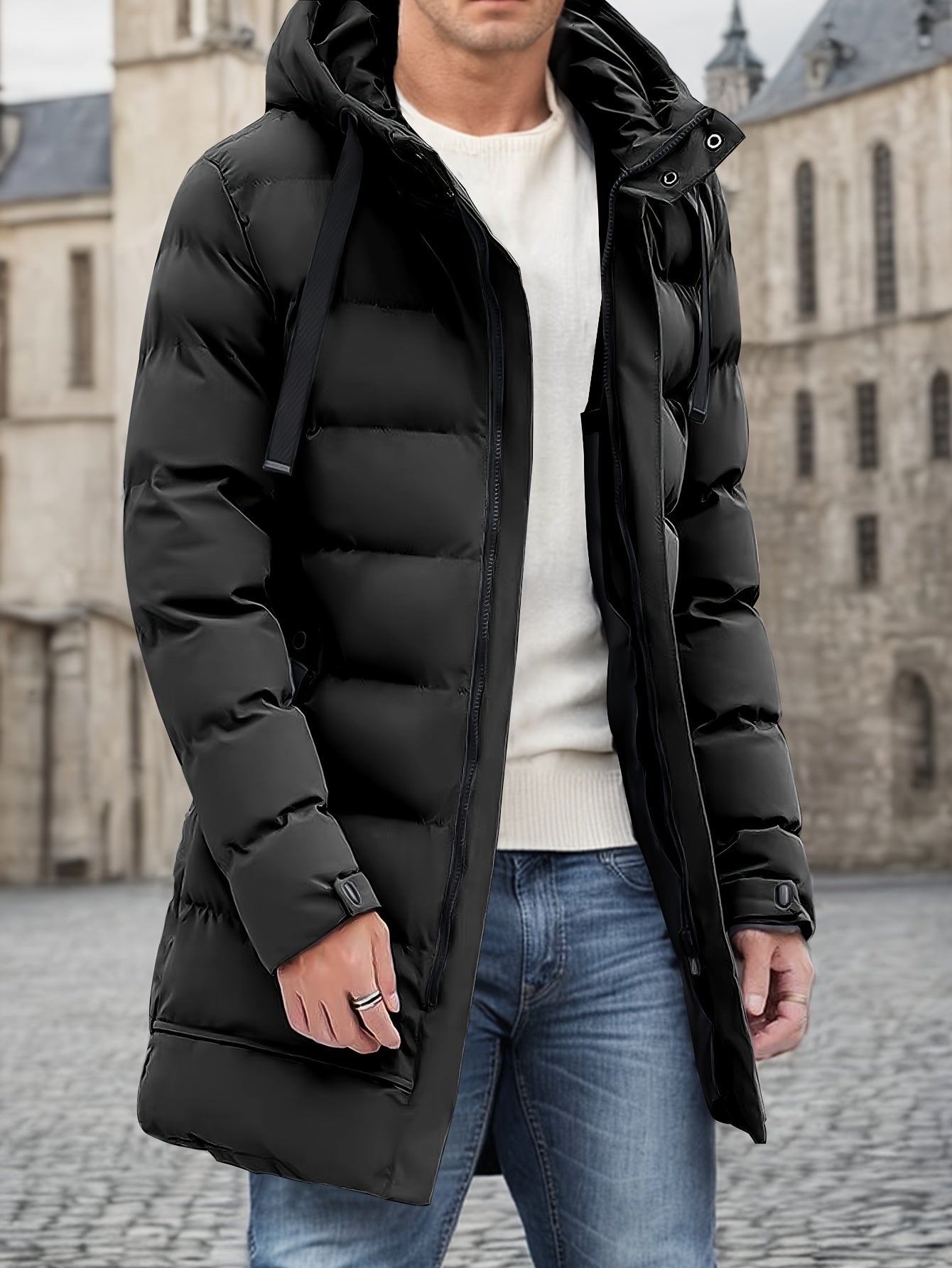 WW | Hooded leisure jacket made of cotton material with a large pocket and drawstring winter jacket for men - Perfect for outdoor activities