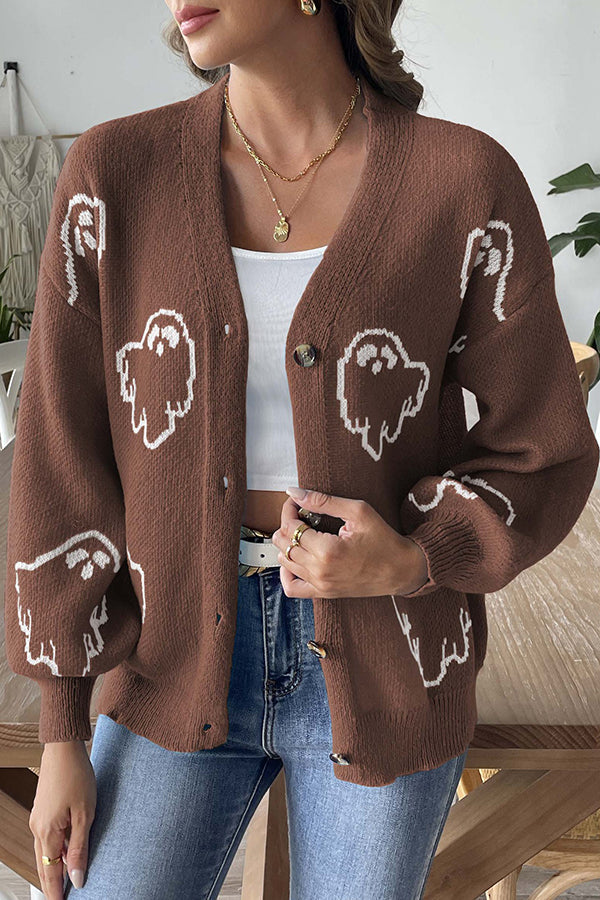 WW | Cozy Halloween ghost knit sweater with buttons
