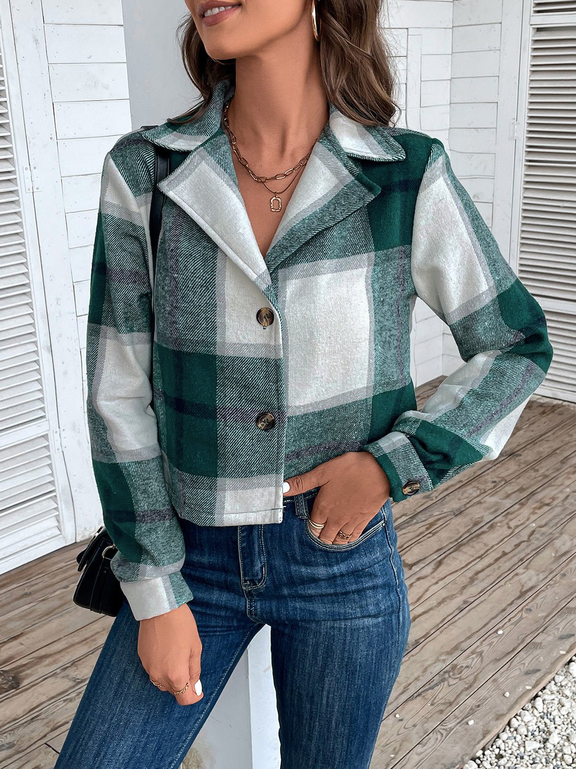 WW | Plaid Button-Up Jacket - Classic Pattern - Lightweight Polyester Blend - Casual Layered Look