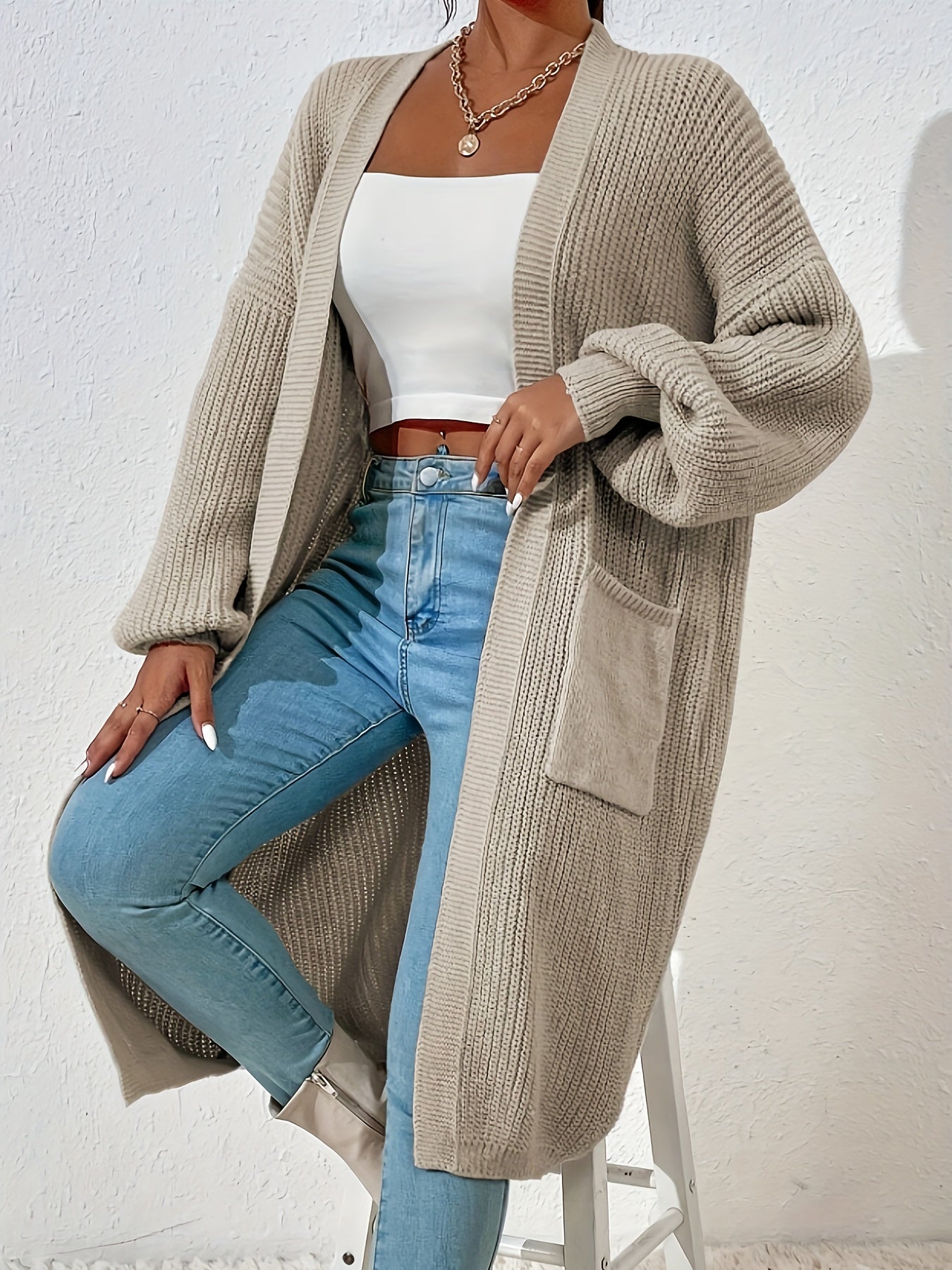 WW | Knitted Cardigan - Open Cut, Long & Comfortable for Everyday & Leisure