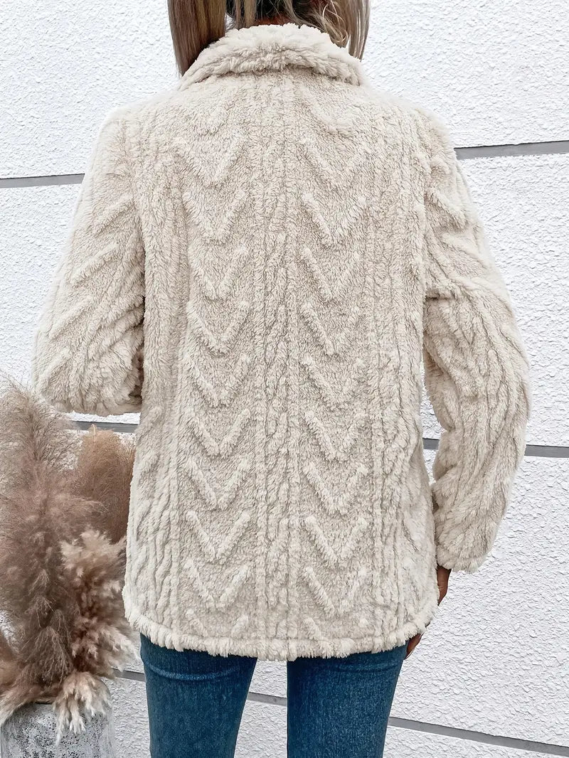 WW | Fleecejacke Lockere Passform Offene Front Schalkragen Hüftlänge Weiches Fleece