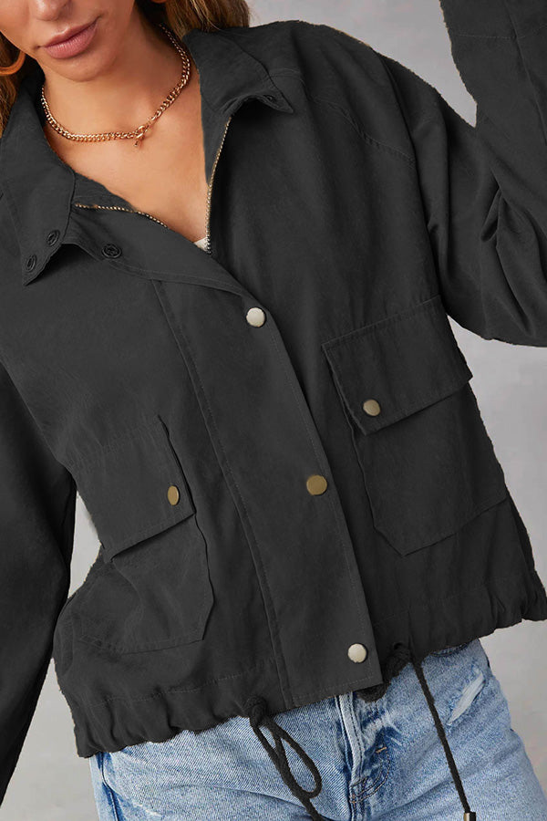 WW | kariert Revers Mehrknopf-Zwei-Taschen-Midi-Jacke