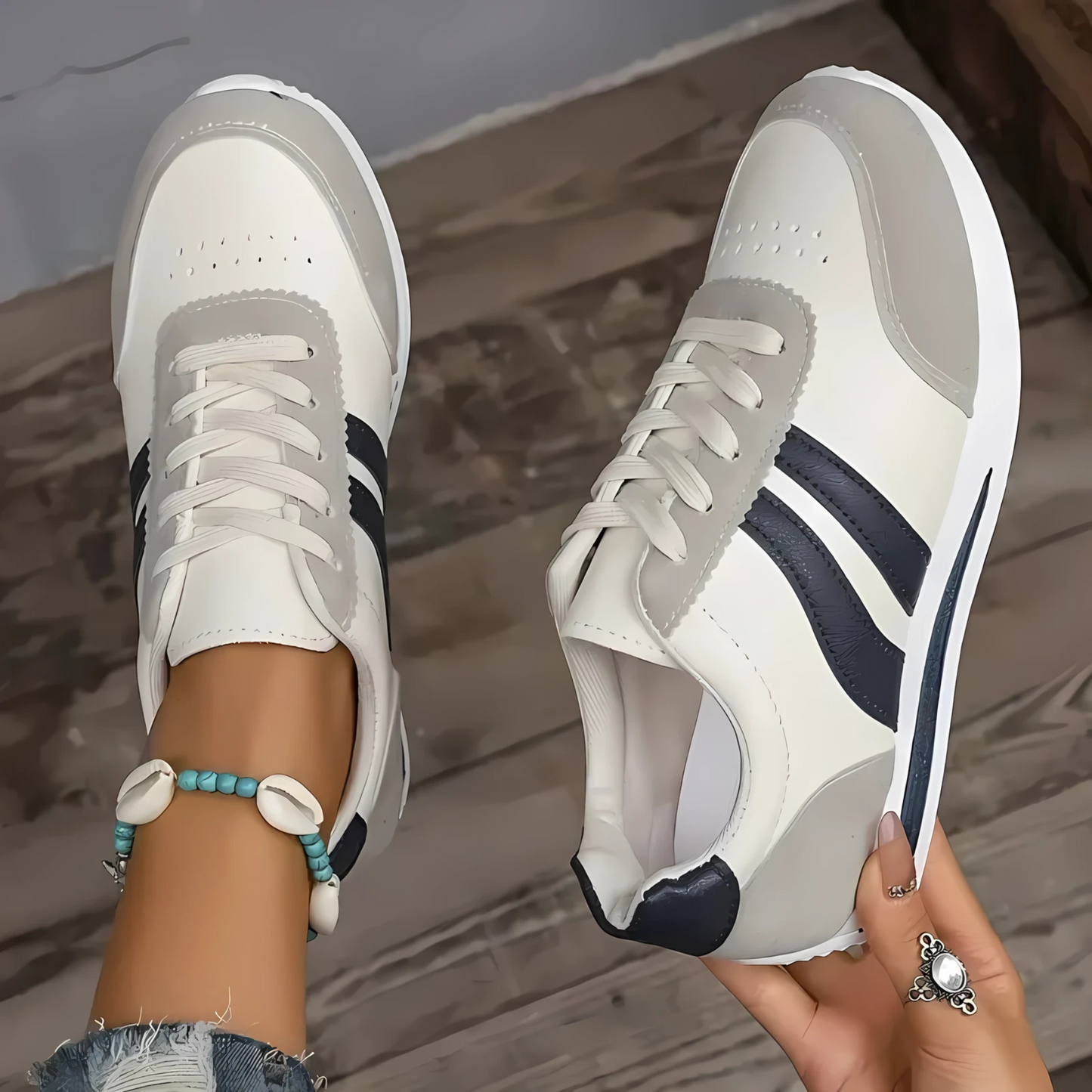 Lettie Handmade Leather Women's Sneakers - Beige