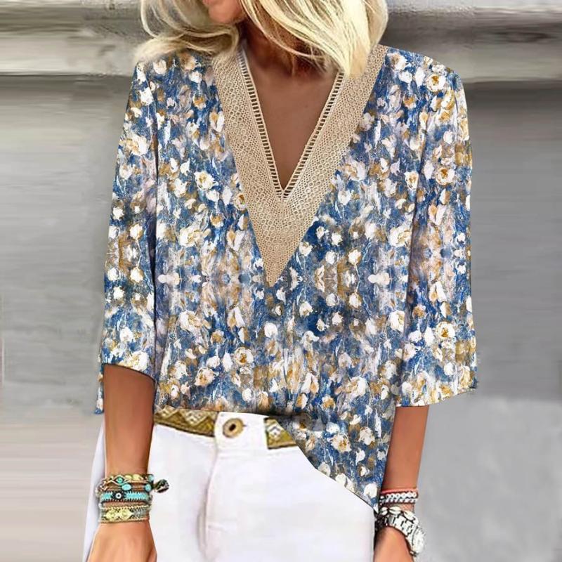 WW | Elegant V-Neck Blouse with Lace Detail
