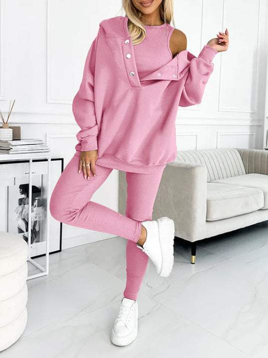 WW | Women's 3-piece Sport Suit with Loose Hoodie and Slim Pants