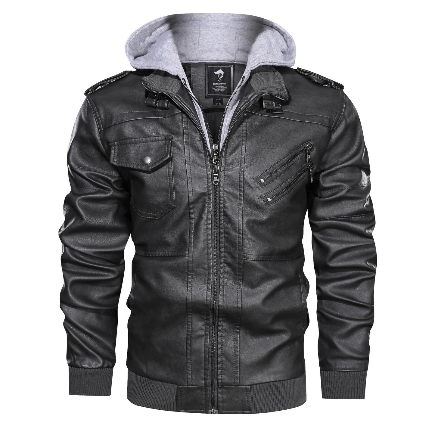 WW | Warm Leather Jacket with Hood for Men - Perfect for Outdoor Activities