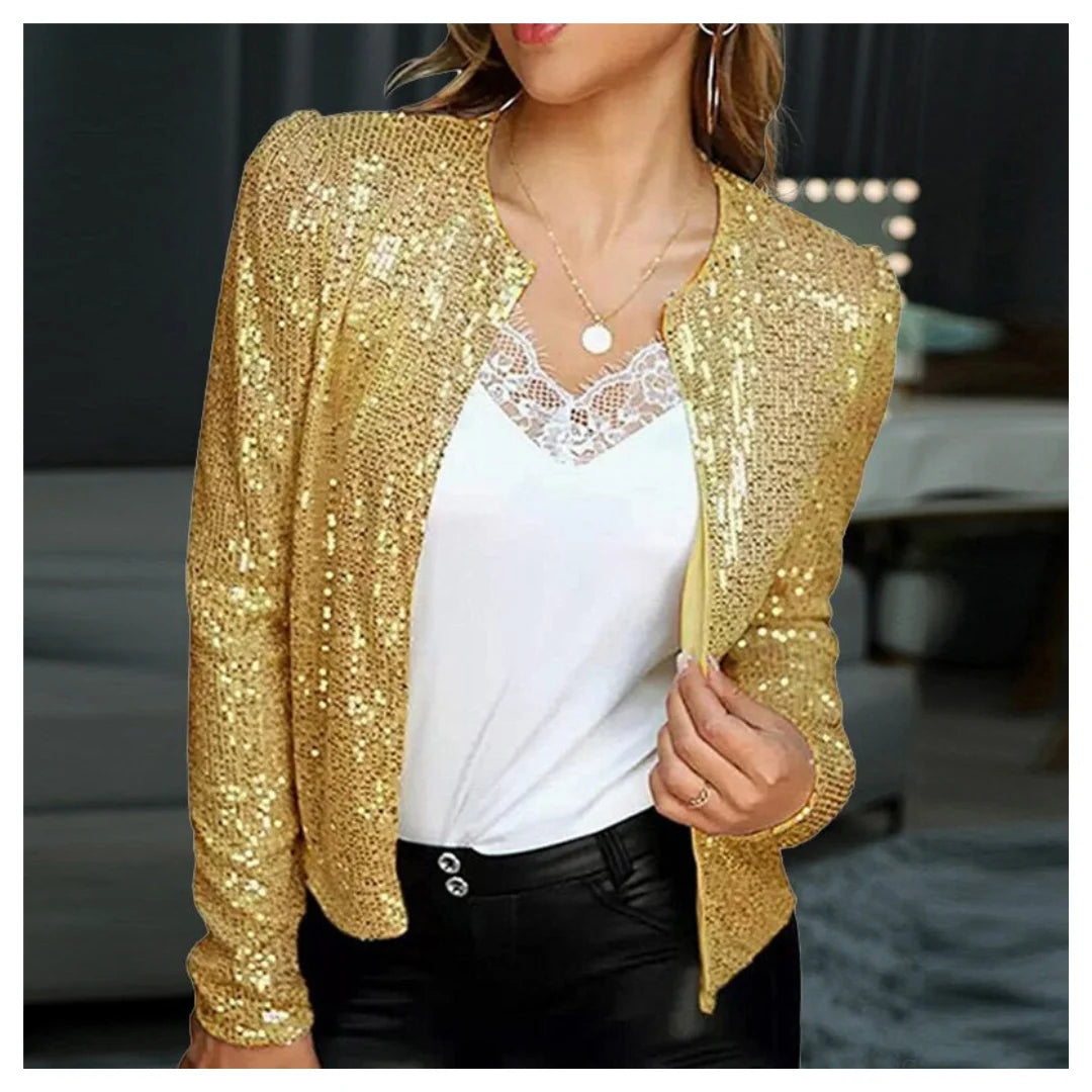 WW | Glitzernde Pailletten-Partyjacke mit Frontreißverschluss