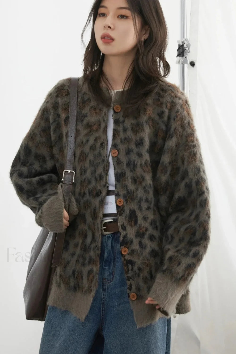 WW | Cozy leopard print single-breasted cardigan