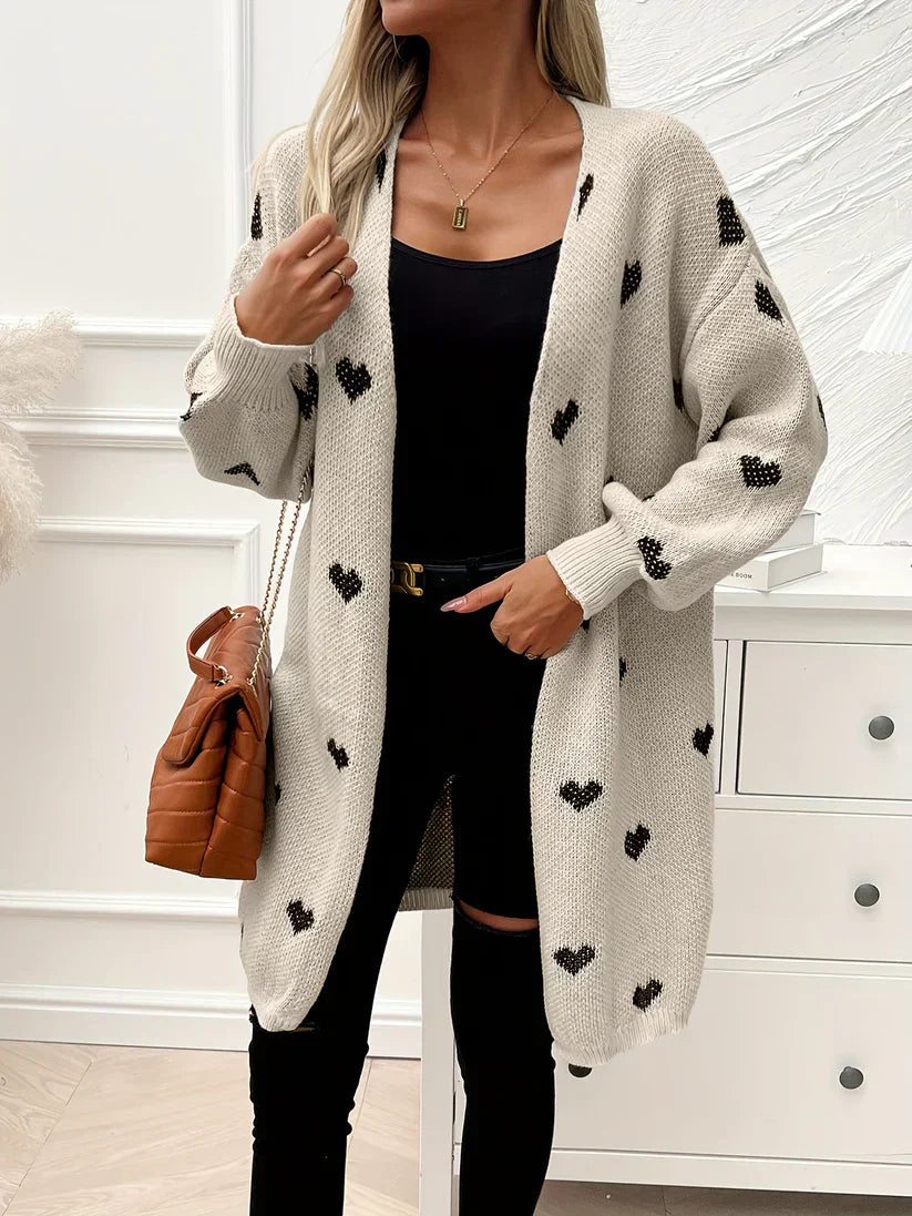 WW | Heart Pattern Wool Knit Cardigan for Women - Perfect for Everyday Wear