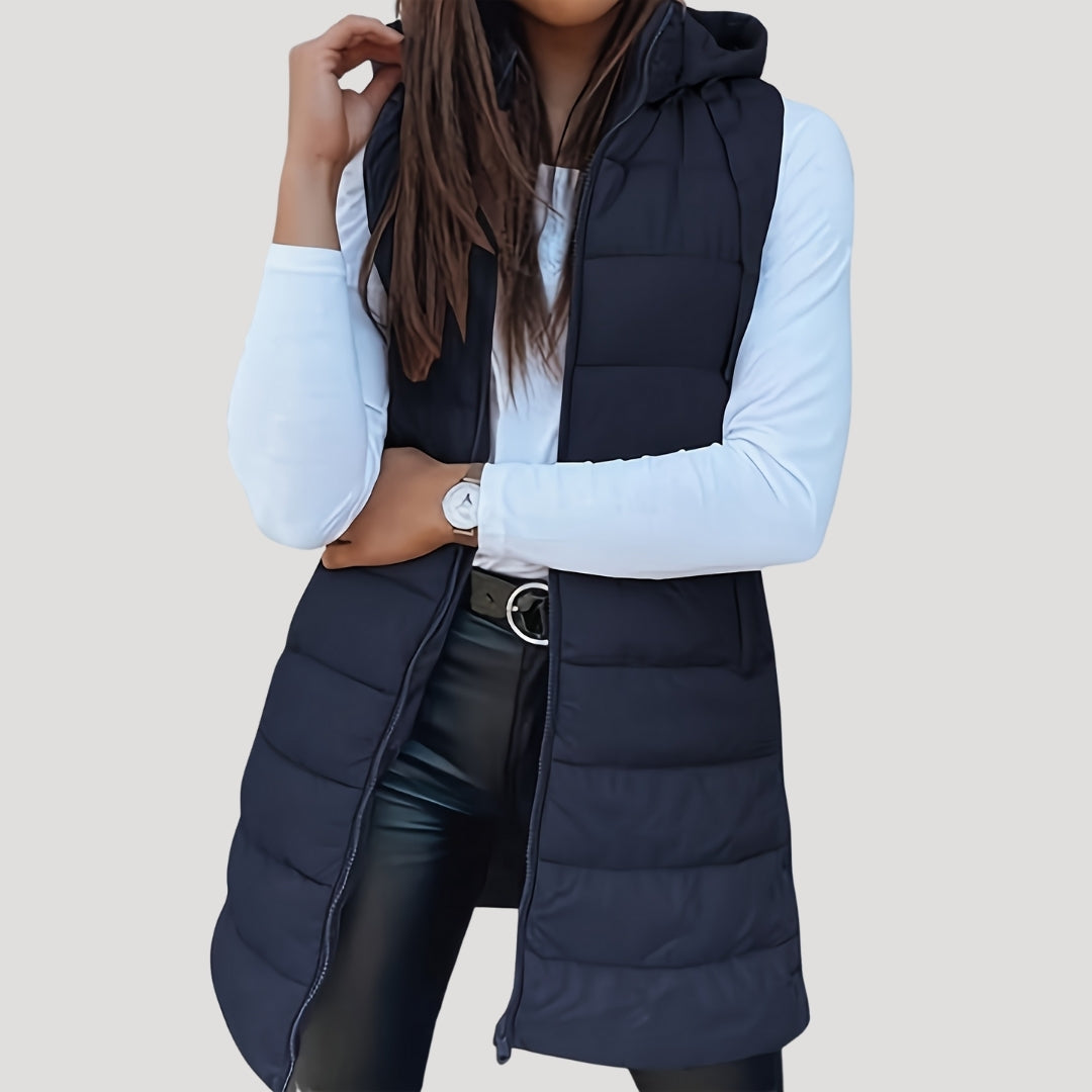 WW | Frauen langes Gilet mit Kapuze gepolsterter Winter-Puffer