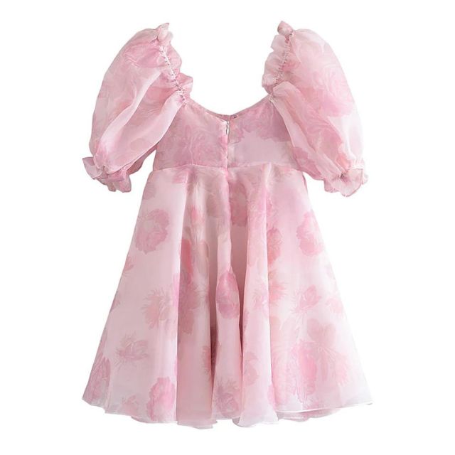 WW | Organza-Kleid mit Blumenmuster und Puffärmeln sowie Herzausschnitt