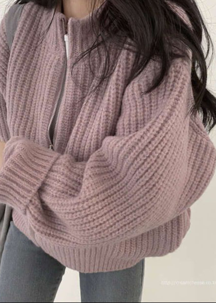 WW | Reißverschluss Chunky Strickcardigan - Oversized Rippstrickjacke