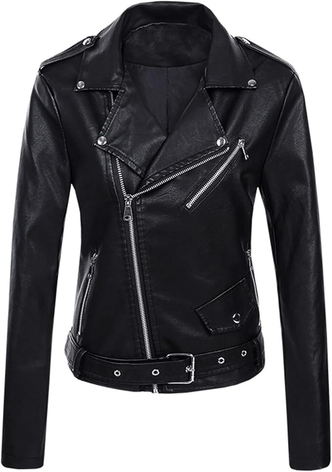WW | Gekürzte PU-Leder Bikerjacke mit Asymmetrischem Reißverschluss