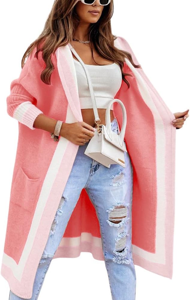 WW | Strickjacke mit Farbblock und offenem Vorderteil