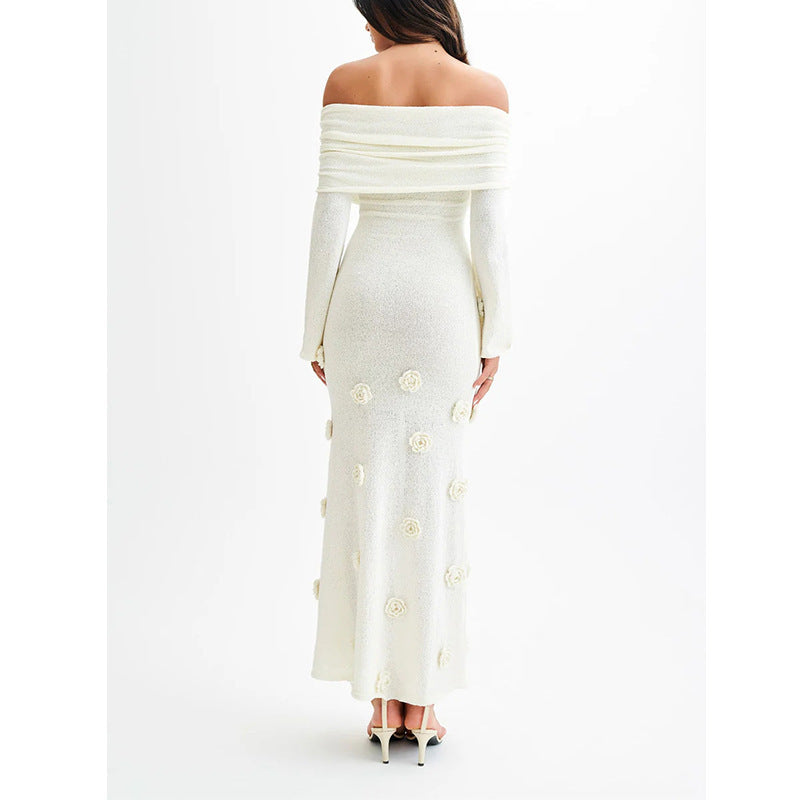 WW | Dreidimensionales Blumenkleid Mit Offenen Schultern Strick