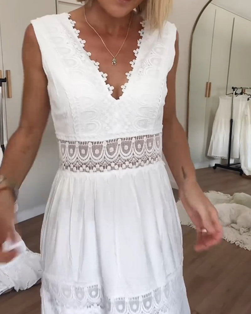 WW | Ärmelloses Spitzen-Midi-Kleid für Damen