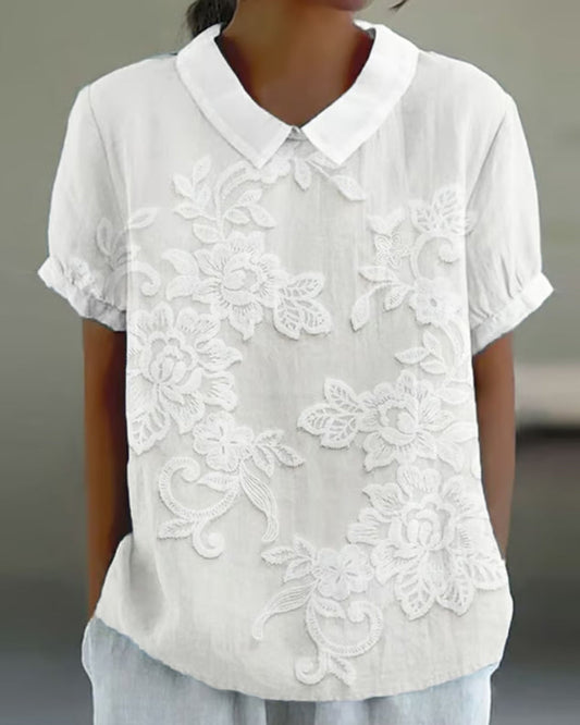 WW | Bluse mit Revers Druck Einfarbig