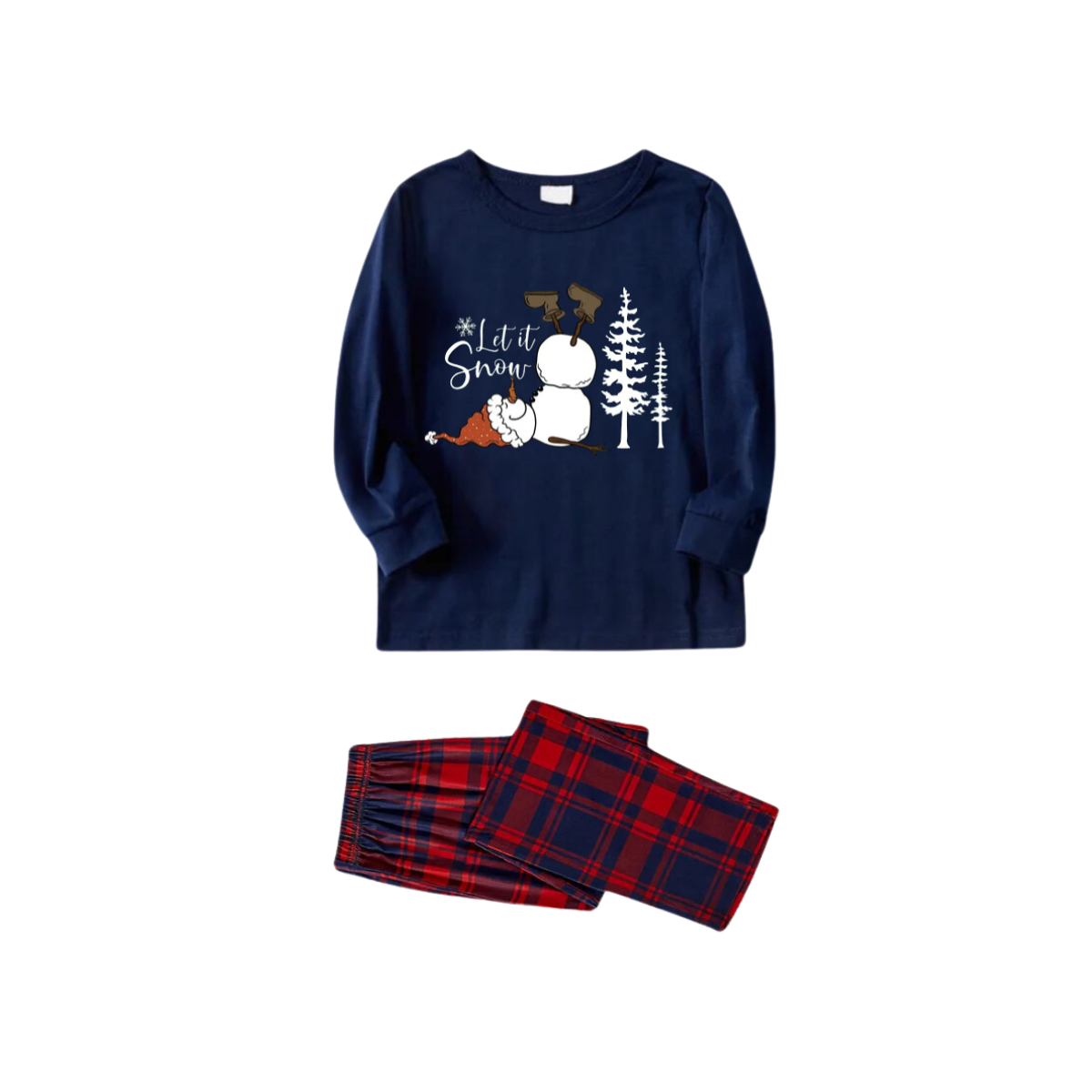 WW | "Lass es schneien" Slogan und Schneemann bedruckte rote und blaue karierte Weihnachts-Matching-Pyjamas